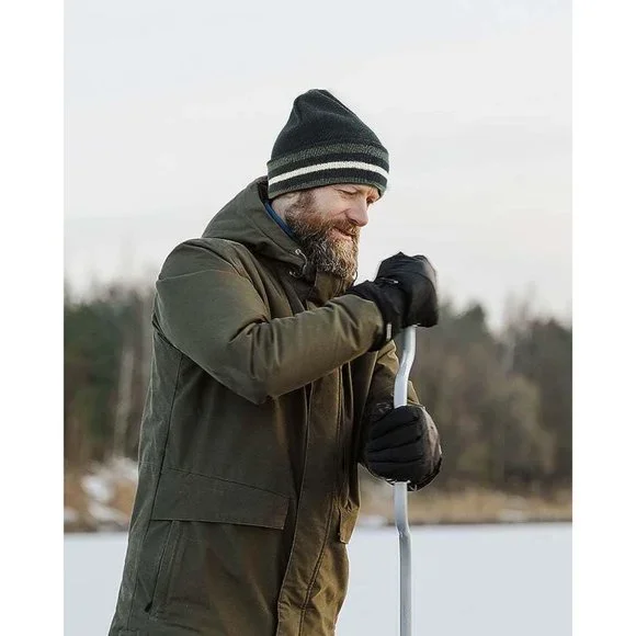Men's Black Cuffed Running Golf Beanie Knitted Stripes Skull Winter Hat